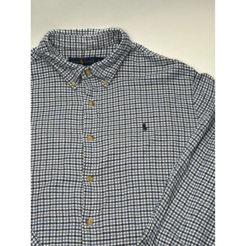 Polo Ralph Lauren Mens XL Blue Micro Check Cotton‎ Button Down Shirt Long Sleeve